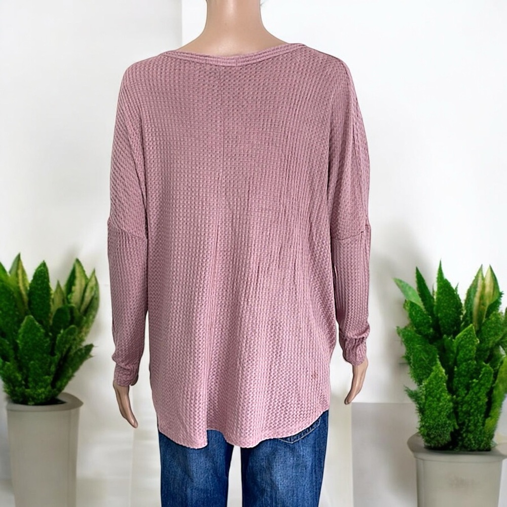 Dusty Rose Waffle Weave Front Knot Top - Picture 14 of 16